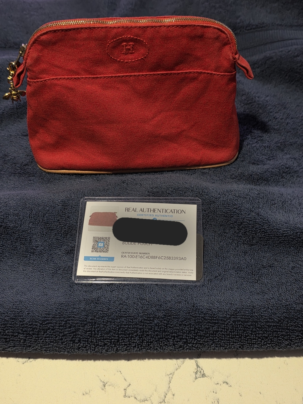 Hermes Red Canvas Pouch with Gold Hardware